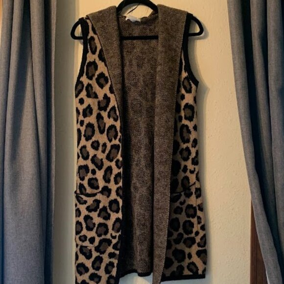 Christian Siriano New York Leopard Print Open Front Hooded Cardigan -  Size S - Picture 2 of 10